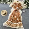 Vestido Bohemio Estampado con Cinturón para Mujer Verano 2026 Cuello en V Adelgazante Línea A Elegante Largo Rojo
