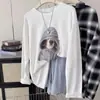 Camiseta Estilo Coreano Moderna Estampa de Cachorro Desenho Animado Redutora de Idade Manga Longa para Homens e Mulheres, Primavera e Outono Elegante Solta Emagrecedora Gola Redonda