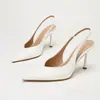 Sandalias de Tacón Alto con Punta Aguda de PU Mate, de Moda y Sencillas, Tacones Altos Silenciosos para Mujer, Elegantes Sandalias sin Espalda con Punta Cerrada y Tacón Delgado