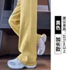 Calça Jogger Cinza de Perna Larga Estilo Coreano Feminina Outono/Inverno 2026 Com Veludo Engrossado Petite Emagrecedora Perna Reta Calça de Moletom Longa