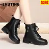 Botas de Cuero de Invierno para Mujer Madres Zapatos de Algodón Antideslizantes Tacón Medio Botines Forrados de Felpa Botas de Algodón para Mediana Edad y Ancianos Botas Martin Invierno
