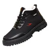 Nova coleção de inverno: sapatos masculinos de cano alto, forrados com fleece, sola grossa, antiderrapantes, com face de couro, impermeáveis, de algodão, perfeitos para clima com neve