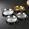 Plato redondo de acero inoxidable 304 con dos asas, plato redondo dorado para snacks de papas fritas, plato para postres y guarniciones, plato para pasta estilo occidental, plato para bistec