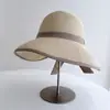 Chapéu de Pescador com Fenda Estilo Floresta Retrô Chapéu de Palha com Proteção Solar para Mulheres Borda com Acabamento Xadrez Laço de Fita Fluido Chapéu de Princesa Tendência