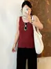 Colete de malha com gola U para mulheres plus size, estilo outono 2026, camada interna básica versátil sem mangas para mulheres plus size