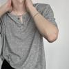 Playera de Manga Corta a Rayas Estilo Coreano Lazy Pit para Hombre con Diseño de Escote con Hebilla Metálica, Top Suelto Drapeado Transpirable