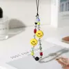 Corrente Colorida de Contas com Rosto Sorridente para Celular, Corrente de Pulso DIY, Chaveiro para Câmera CCD, Pingente de Bolsa, Anti-Perda