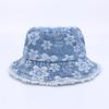 Chapéu de pescador em jeans estilo japonês e coreano novo chapéu de sol feminino chapéu de bacia de flor de aba larga primavera e outono coreano cross-border AliExpress