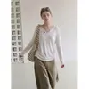 Camisa de lino y lyocell blanco LiLv, fina, con cuello en V, protección solar para mujer, top de manga larga fresco, holgado, adelgazante, para verano