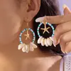 Pendientes de Aro con Forma de Estrella de Mar y Concha Estilo Nuevo Retro Bohemio Popular Pendientes Geométricos Redondos con Colgante para Mujer