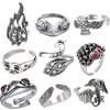 2021 Amazon Más Vendido Retro Serpiente Animal Anillo Abierto Rana Llorando Juego de 16 Piezas Joyería Punk Joyería de Plata