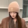 Estilo Coreano Otoño e Invierno Nuevo Sombrero de Invierno para Mujer Nuevo Cálido Sombrero de Piel de Conejo con Letra Bordada Moda Combinable Sombrero de Lana Tejido Moderno