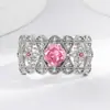 Anillo de Piedra Preciosa de Color Diamante Rosa de Venta Caliente Transfronterizo para Mujer, Anillo Abierto Ajustable de Circonita, No se Desvanece, Anillo de Lujo Ligero y Sencillo