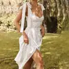 2026 Ropa de Mujer de Comercio Exterior Nueva, Estilo Europeo y Americano Verano Vestido con Escote en V Floral Espalda Descubierta Abertura