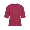 Estilo Americano 2025 Verano Nuevo Spice Girl Camiseta Pequeña de Cuello Alto Manga Media para Mujer Estilo Europeo y Americano Color Sólido Ajustada Top