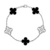 Fanjia Versión Alta Plata 925 CNC Trébol de Cuatro Hojas Completo Diamante Láser Pulsera de Cinco Flores Madreperla Natural Calcedonia Pulsera de Seis Flores