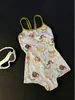 Maiô Peça Única com Estampa de Sereia Desenho Animado para Mulheres, Estilo Regata, Roupa de Banho Esportiva Fofa para Meninas