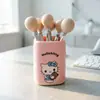 Tenedores Redondos para Fruta de Colores Macaron, Tenedores de Acero Inoxidable para Postres y Snacks de Restaurante, Tenedores Pequeños para Fruta, Juego de 6 con Base