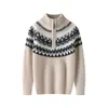26 Nueva Colección Otoño/Invierno: Suéter Fair Isle de Lana 100% para Niños con Media Cremallera, Suéter de Punto Jacquard de Cuello Alto para Niños Mayores