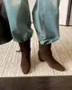 Botines vaqueros retro Chuyuji de punta cuadrada para mujer petite, otoño e invierno, con correas de hebilla, alargan las piernas, versátiles y modernos