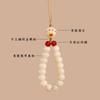 Colgante de cadena para teléfono móvil con garra de carbón de Bodhi de jade blanco, hebilla de anilla antipérdida, cordón con cuentas trenzadas a mano, adorno colgante de muñeca corta para mujer