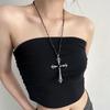 Preto e Branco Grande Flash Cruz Colar Outono e Inverno Feminino Camisola Camisola Cadeia Longa Luz Nicho de Luxo All-match Acessórios High-end