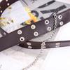 Cinturón de PU de doble hilera con ojales de aire para mujer, estilo punk, estilo coreano, cadena de moda, cinturón ancho decorativo para mujer