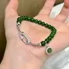 Nuevo Estilo Chino Pulsera de Plata de Ley S925 con Calcedonia Verde Hebilla Universal para Mujer, Lujo Accesible de Gama Alta Joyería de Mano con Atmósfera de Otoño e Invierno