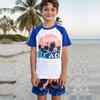 Roupa de Banho Infantil Meninos Roupa de Banho Dividida 2025 Nova Estampa de Coqueiro Manga Curta Shorts de Praia Roupa de Banho Meninos
