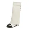 Botas Cavaleiras Redondas Color Block Estilo Francês Chic 2026 Novas Botas de Salto Grosso Altas Botas Longas Acima do Joelho Botas para Calças Femininas