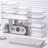 Caja de almacenamiento de papelería con tapa abatible transparente, caja de almacenamiento para mascarillas de algodón, cosmética, cuidado de la piel, caja de almacenamiento para juegos de té a prueba de polvo con tapa