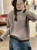 Otoño 2026 Transfronterizo Nuevo Hilo de Algodón Retro Holgado Suéter de Cuello Medio Alto Versátil Casual Tejido Pulóver Mujer