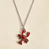 Collar colgante de langosta roja moderno y llamativo, lindo cangrejo de río esmaltado, accesorio para vacaciones de verano en la playa