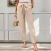 Site Independente da Amazon Comércio Exterior 2025 Moda Feminina de Verão Europeia e Americana Transfronteiriça Cor Sólida Plissado Slim Calça Casual Fina