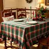 Mantel a cuadros retro navideño, mantel rectangular de poliéster estilo americano, con bordes festoneados y patrón a cuadros, creando una atmósfera festiva para uso doméstico