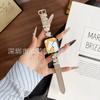 Adecuado para el Apple Iwatchs9, Correa de Cuero Lisa con Abalorios de Diamantes de Doble Fila con Forma de Cola de Sirena para Apple iWatch