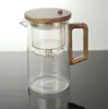 Bule Elegante Yicha Yu com Filtro de Um Clique, Madeira de Nogueira, Resistente a Altas Temperaturas, Revestimento Interno Totalmente de Vidro, Copo com Separação de Chá e Água