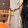 Jin Yan Long No Caigas Shin Oro Pulsera del Dios de la Riqueza Amarillo Estilo Xizang Cuerda de Mano Ligera de Lujo Exquisita Tejida a Mano para Mujeres