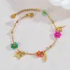 Pulsera de Flor Dulce con Perlas de Cinco Puntas Colgante de Concha Pulsera de Acero de Titanio Pulsera de Colores Dopamina Transfronteriza