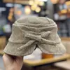 Sombrero de Pescador de Lana con Borde Enrollado Estilo Coreano para Mujer, Otoño e Invierno, Cálido para Exteriores, Casual, Versátil, con Lazo, para Adelgazar la Cara, Sombrero de Cubo