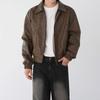 Chaqueta corta de cuero de motocicleta MYQ Pu Shuai para hombre, abrigo estilo Maillard de primavera, chaqueta de cuero con solapa suelta estilo coreano
