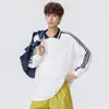 NASA SOBRE Camiseta de manga larga a rayas deportivas estilo americano para hombre, top casual con media cremallera y cuello camisero para primavera y otoño