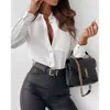 Comercio Exterior Ebay Transfronterizo Verano 2026 Nuevo Estilo Sencilla de Color Sólido Cuello en V Manga Larga Camisa para Mujer, Blusa Holgada de Moda