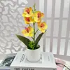 Cinco Film Impreso Orquídea Phalaenopsis Bonsái Decoración de Oficina Artificial en Maceta Exterior Jardín Patio Plantas Verdes Adornos