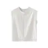 Top de moda branco com design jacquard e gola redonda, novo estilo verão 2026, estiloso, bonito, luxo leve, confortável, sem mangas, tecido escovado