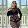 Macacão de renda preto elegante tamanho grande vazado feminino sexy europeu americano transparente sem necessidade de tirar peça íntima sem entrepernas