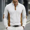 Camisa Polo de Hombre de Manga Larga con Cuello Alto Casual Bloque de Color Costilla Pana de Venta Cruzada Best-Seller de Amazon Primavera y Otoño Talla Europea