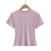 G006 Outono Novo Estilo Europeu e Americano Cor Sólida Básico Elástico Slim Top Gola Redonda Ombligo Curto Manga Longa Camiseta