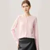 Nuevo Abrigo Cardigan de Punto Redondo 100% Lana Otoño/Invierno 2026 Color Sólido con Bolsillos Dobladillo Enrollado Suéter de Lana Holgado para Mujer