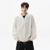 Sudadera con capucha de dos piezas falsas con cuello de camisa Streetwear americano Primavera 2026 Nueva llegada Color liso Hombros caídos Suéter Top Transfronterizo